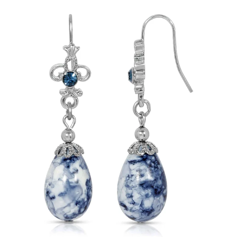 Earrings For Faint Spark-1928 Jewelry Blue Denim Crystal Accent Drop Earrings