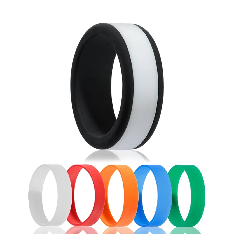 Rings For Flowing Layers-Black Silicone Men's Wedding Band with Changeable Color Centers