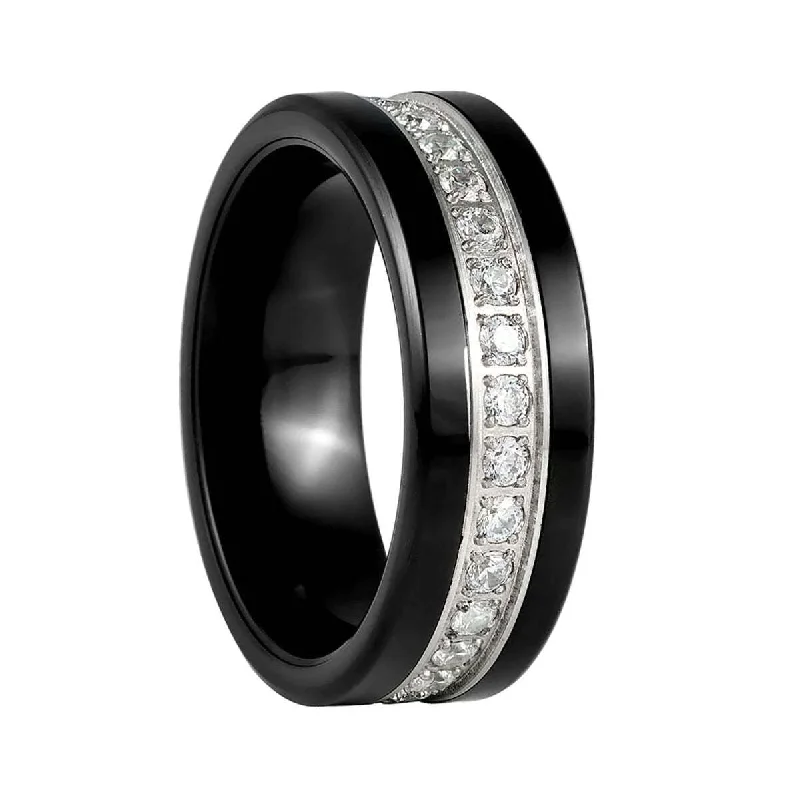 Rings Luster Hacks-Eternity Cubic Zirconia Black Tungsten Men's Wedding Band