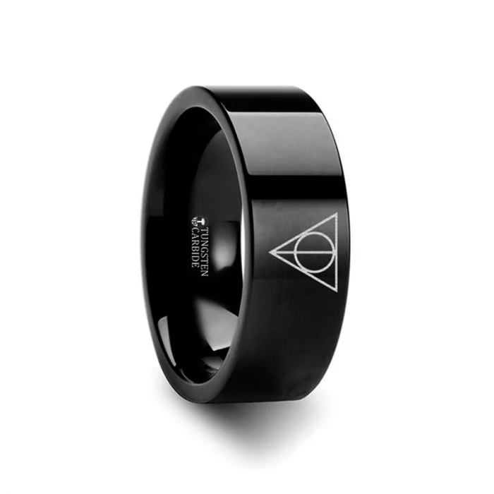 Rings For Spotlight Glam-Harry Potter Deathly Hallows Black Tungsten Wedding Band