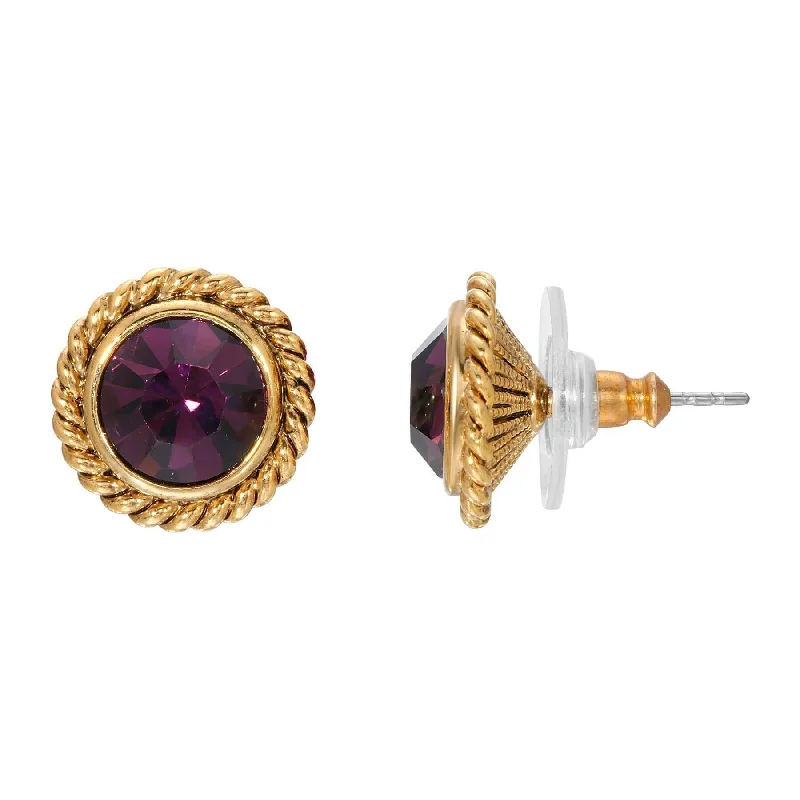 Earrings Pair Tutorial-1928 Jewelry Purple Crystal Round Button Earrings