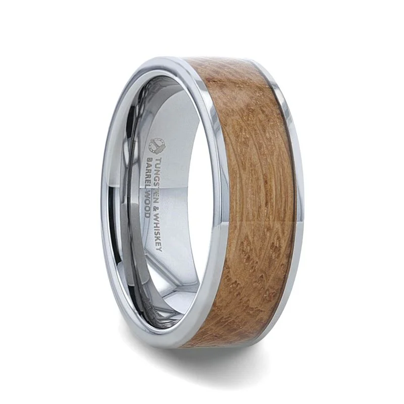 Rings Endurance Tips-Whiskey Barrel Inlaid Tungsten Men's Wedding Band