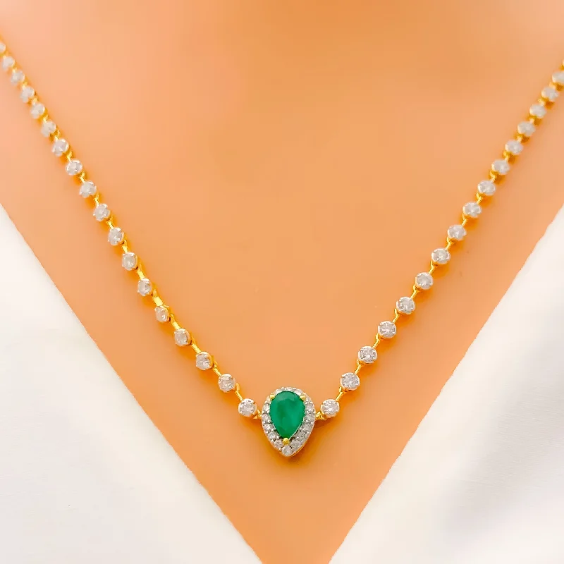 Necklaces For Festive Fun-Evergreen Classy Drop Diamond + 18k Gold Necklace Set