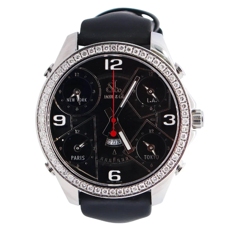 Glow Watches For Pop-Vivid Watches For Pop-Jacob & Co. Five Time Zone 46.5mm Black Dial Watch Ref# JCM-2