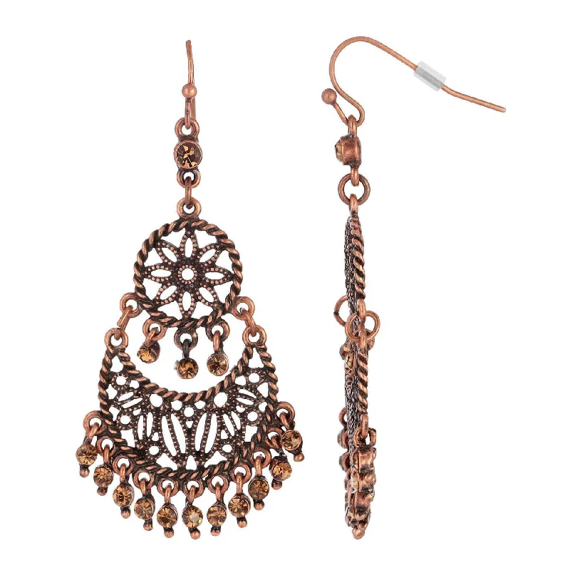 Earrings For Coffee Runs-2028 Jewelry Burnt Copper Light Topaz Crystal Wire Chandelier Earrings