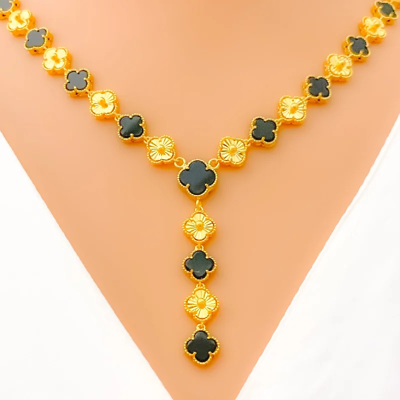 Necklaces Low-Cost Finds-Bold Reflective 21k Gold Clover Necklace Set