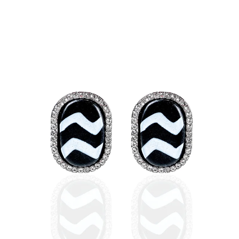 Earrings For Dry Flair-Caliope Sparkling Studs - Tribal B/W