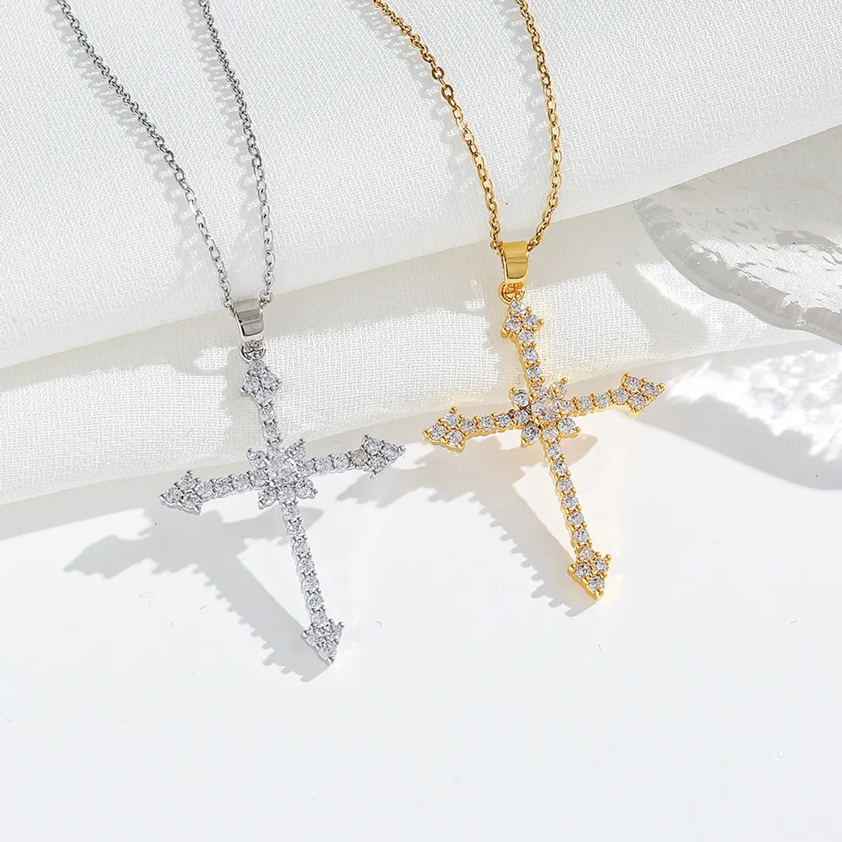 Necklaces Glow Routine-Simple Style Classic Style Cross Titanium Steel Plating Inlay Zircon Gold Plated Silver Plated Pendant Necklace