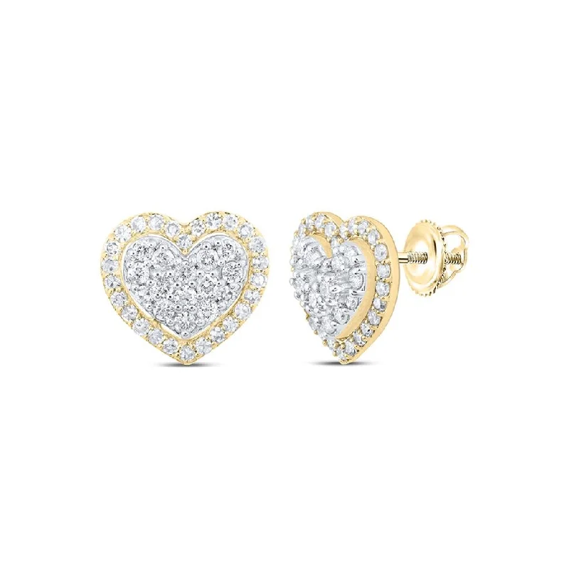 Earrings For Made Gifts-Heart Halo Stud Diamond Earrings .50cttw 10K Gold