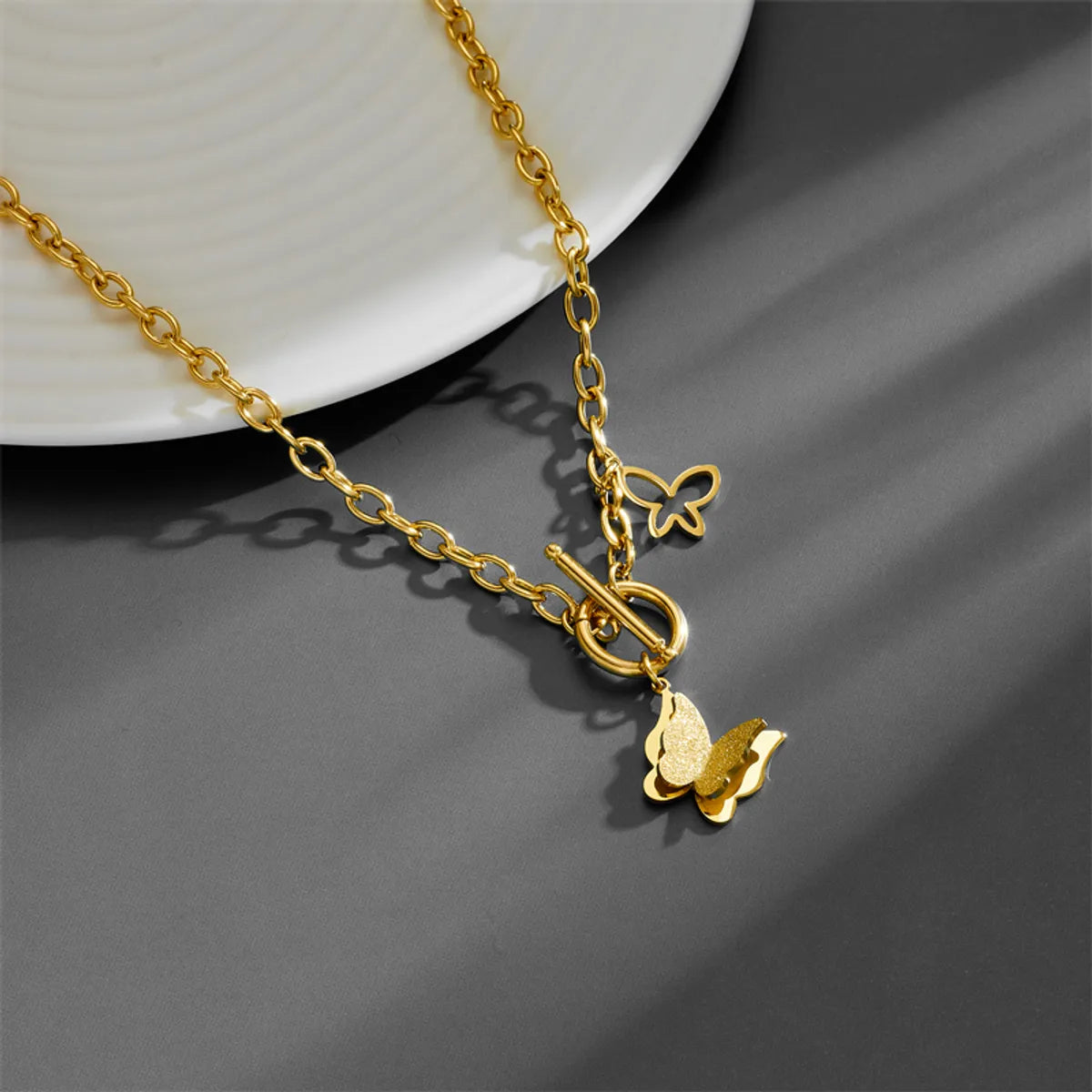 Necklaces Crafter Reviews-Ig Style Simple Style Butterfly Titanium Steel Toggle Plating Pendant Necklace