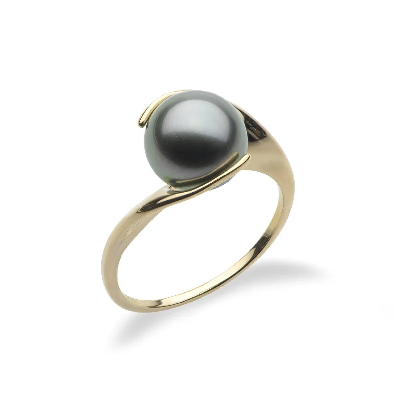 Rings Aura Boosters-Tahitian Black Pearl Ring in Gold - 9-10mm