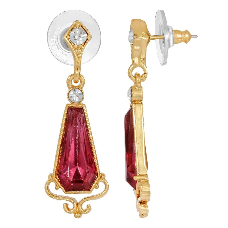 Earrings For Bush Looks-1928 Jewelry Rose Pink Tapered Hexagonal Crystal Accent Drop Earrings