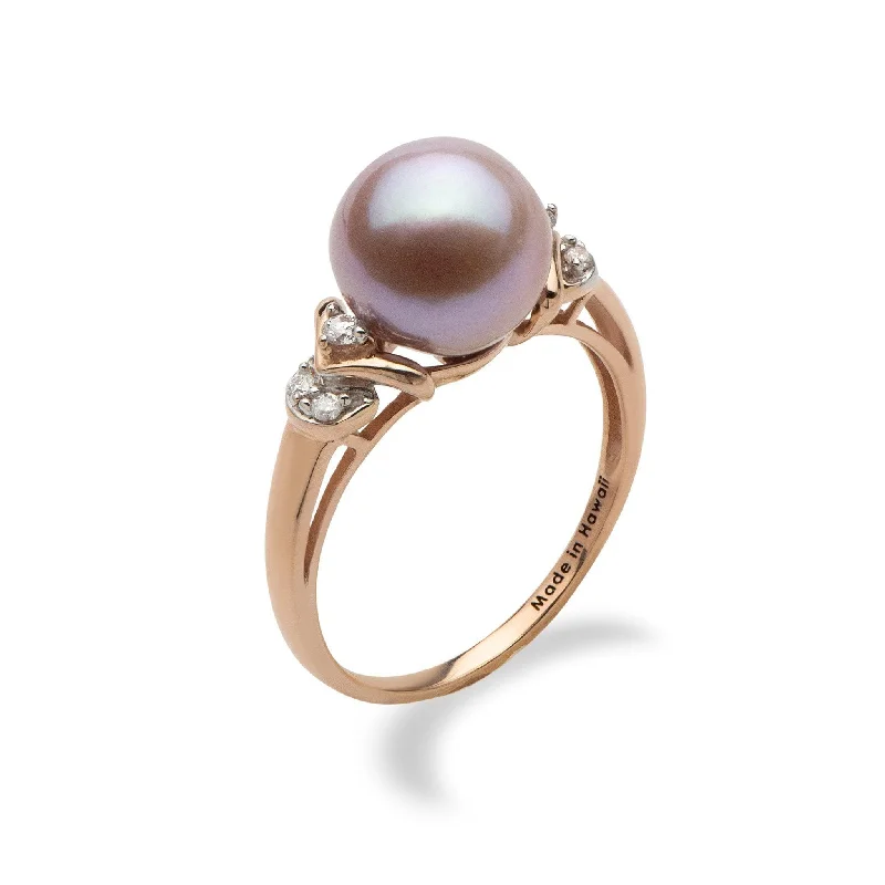 Rings For Dazzling Radiance-Lilac Freshwater Pearl Ring in Rose Gold with Diamonds - 9-10mm