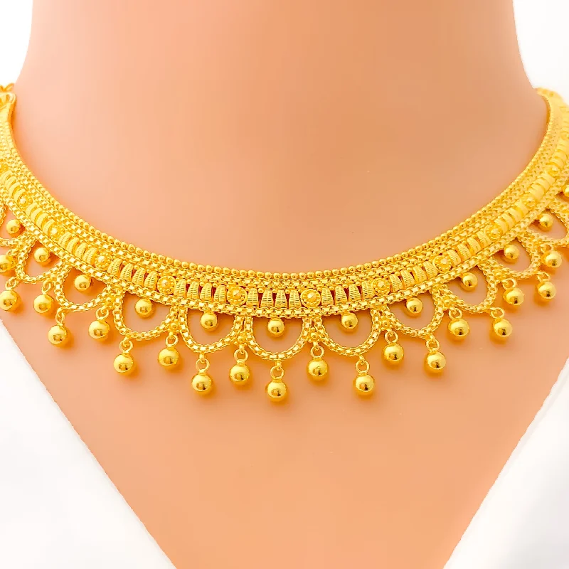 Necklaces Feel Tips-Traditional Dangling Tasseled 22k Gold Necklace Set