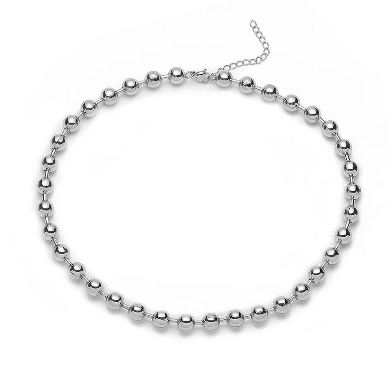 White Gold Color 8mm round Beads Necklace