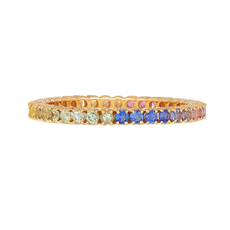 Worn Rings For Story-Rainbow Sapphire Prong Band