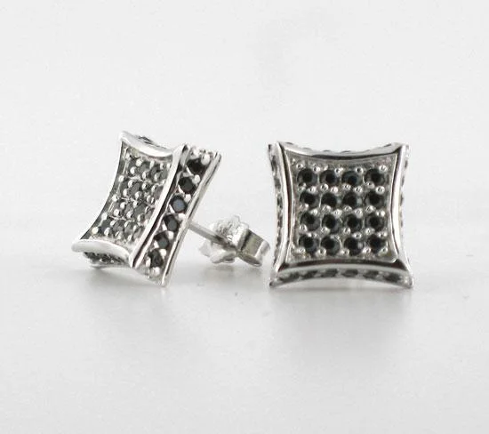 Earrings For Flat Lobes-3D Kite Earrings Black CZ Micro Pave .925 Silver