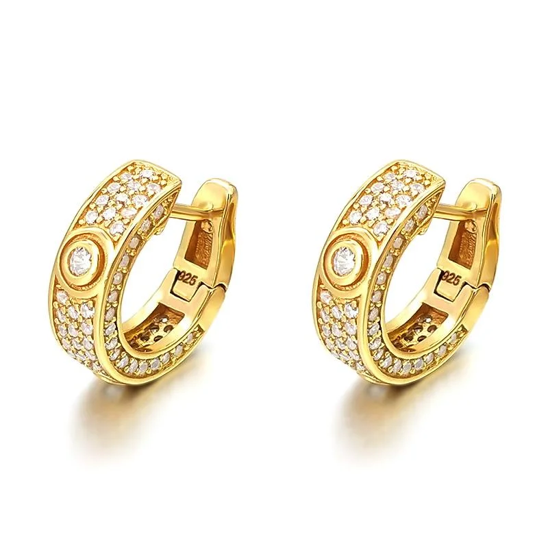 Earrings Gem Choices-3D Pave Designer Huggie Hoop Iced Out Earrings .925 Silver