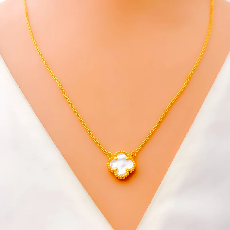 Necklaces Care Rules-Dainty Delicate 21k Gold Clover Necklace Set