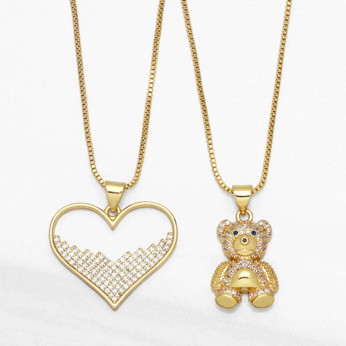 Necklaces For Full Chests-Cute Animal Bear Heart Shaped Inlaid Zircon Pendant Copper Necklace Wholesale