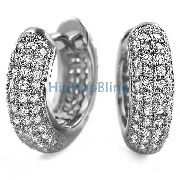 Earrings For Rock Vibes-Rounded Hoops Hoop Earrings CZ Micro Pave Set