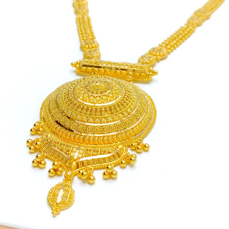 Necklaces Save Deals-Domed Ornamental 22k Gold Long Motif Necklace Set