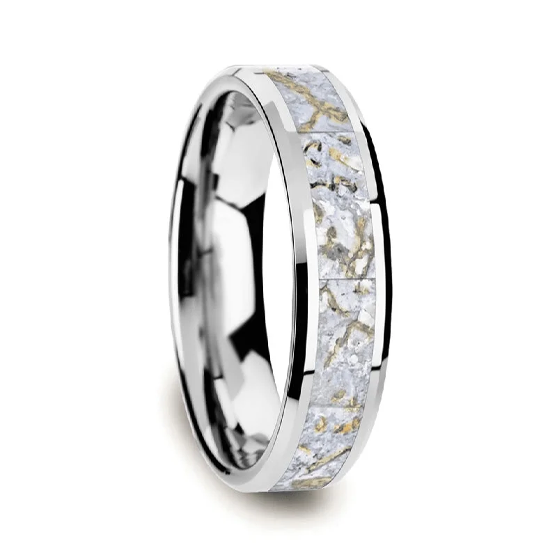 Rings For Tide Moments-White Dinosaur Bone Inlay Tungsten Women's Wedding Band