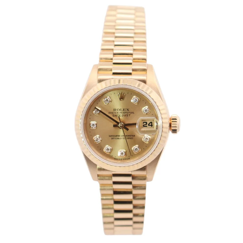 Watches With Satin Look-Watches With Matte Finish-Rolex Datejust 26mm Champagne Dial Watch Ref# 69178