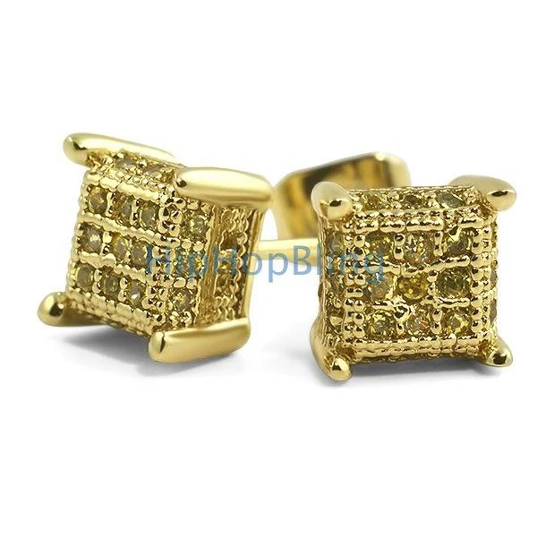 Earrings Mix Tips-Small 3D Lemonade Cube Micro Pave Earrings