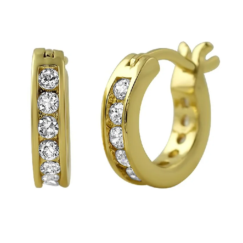 Earrings For Push Backs-Channel Hoop Gold CZ Earrings