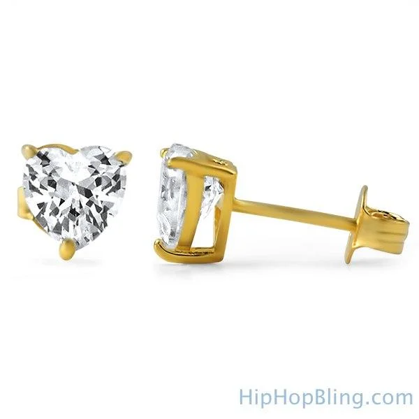 Earrings For Loose Wear-Heart Cut CZ Stud Earrings Gold .925 Silver