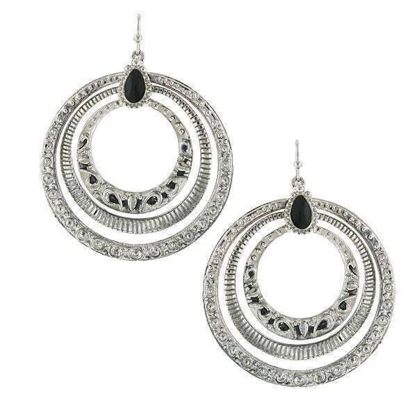 Great Earrings For Epic Events-2028 Jewelry Concentric Ring Jet Black Enamel Stone Hoop Earrings