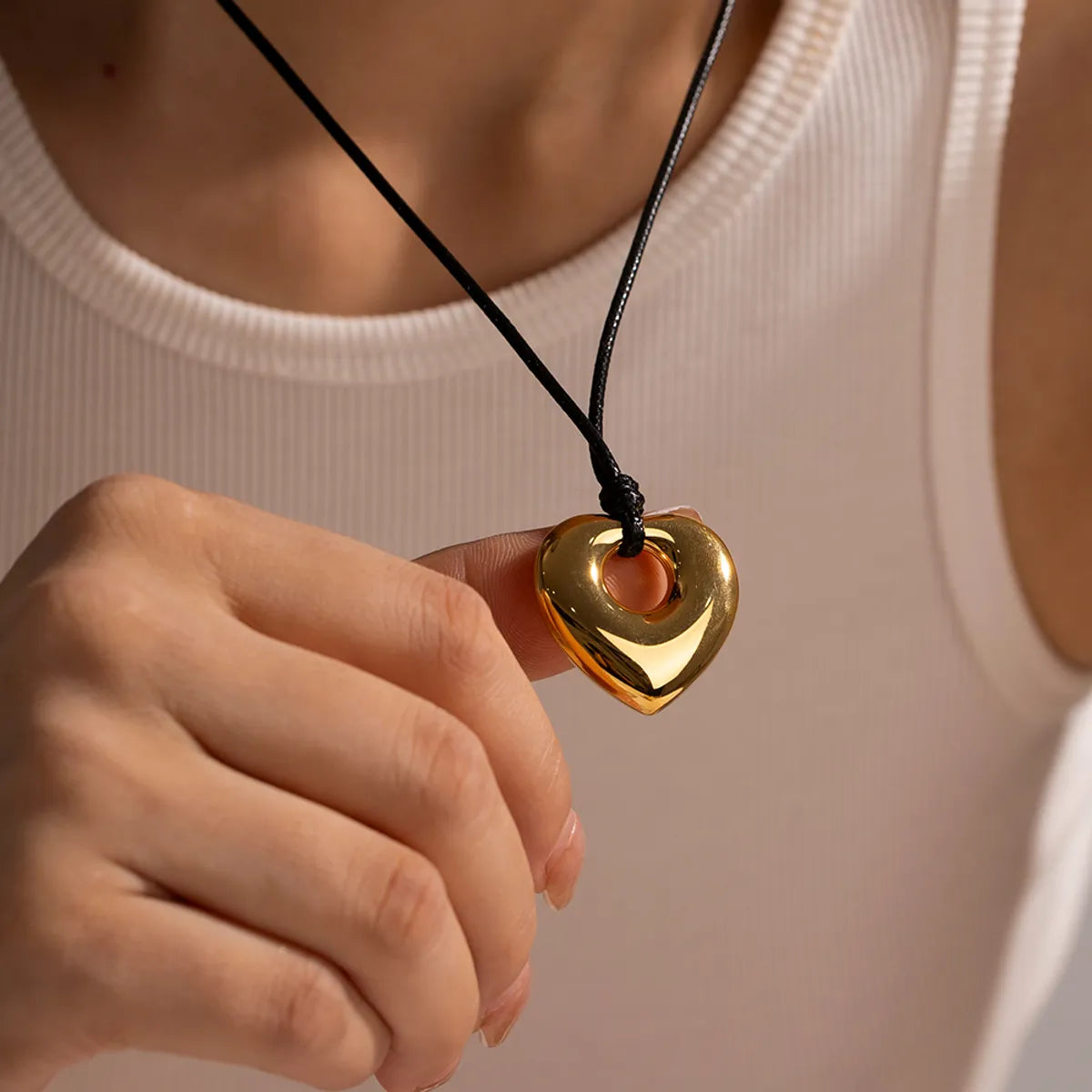 Best Full Necklaces-Ig Style Heart Shape Stainless Steel Plating 18k Gold Plated Pendant Necklace