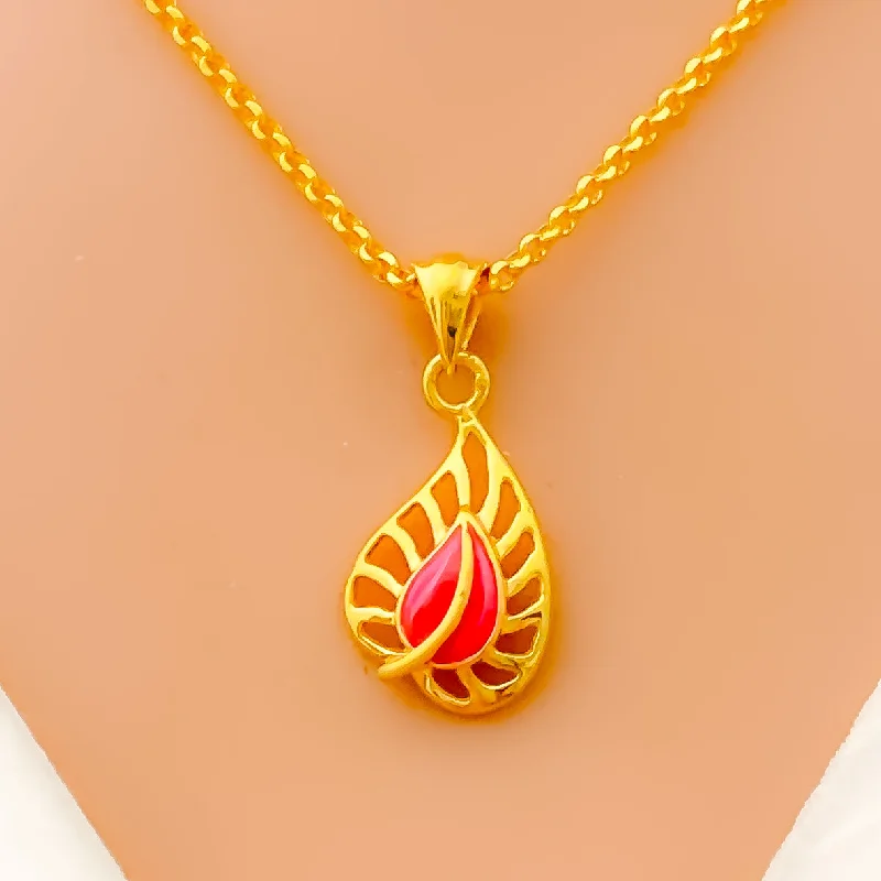 Necklaces Get Tips-Glowing Attractive Leaf 22k Gold Necklace