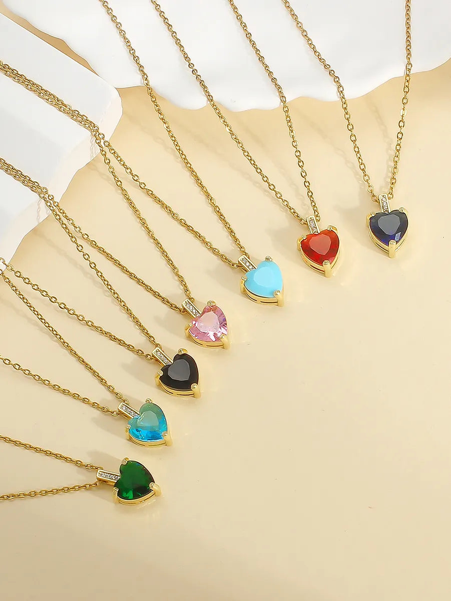 Best Use Necklaces-Wholesale Elegant Heart Shape 304 Stainless Steel Copper Inlay 18K Gold Plated Zircon Pendant Necklace