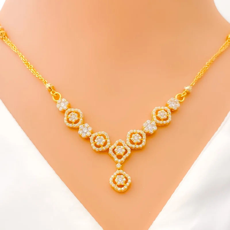 Necklaces For Cozy Meets-Majestic Open Floral Halo 22k Gold CZ Necklace Set