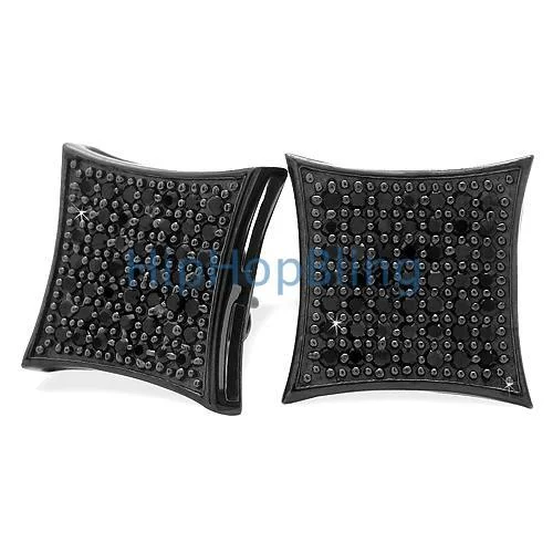 Earrings For Light Days-All Black XL Kite CZ .925 Silver Micro Pave Bling Bling Earrings