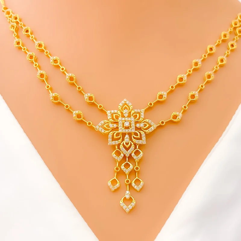 Best Neat Necklaces-Captivating Shiny Floral Vine Diamond + 18k Gold Necklace Set