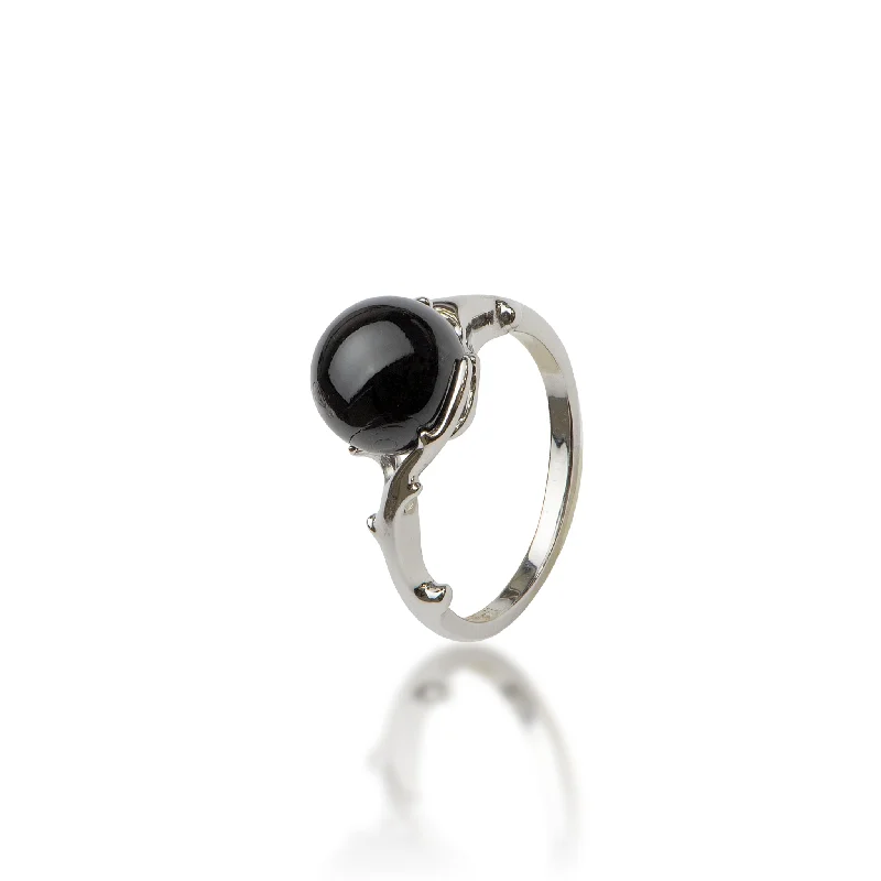 Rings For High Arches-Heritage Black Coral Ring in White Gold