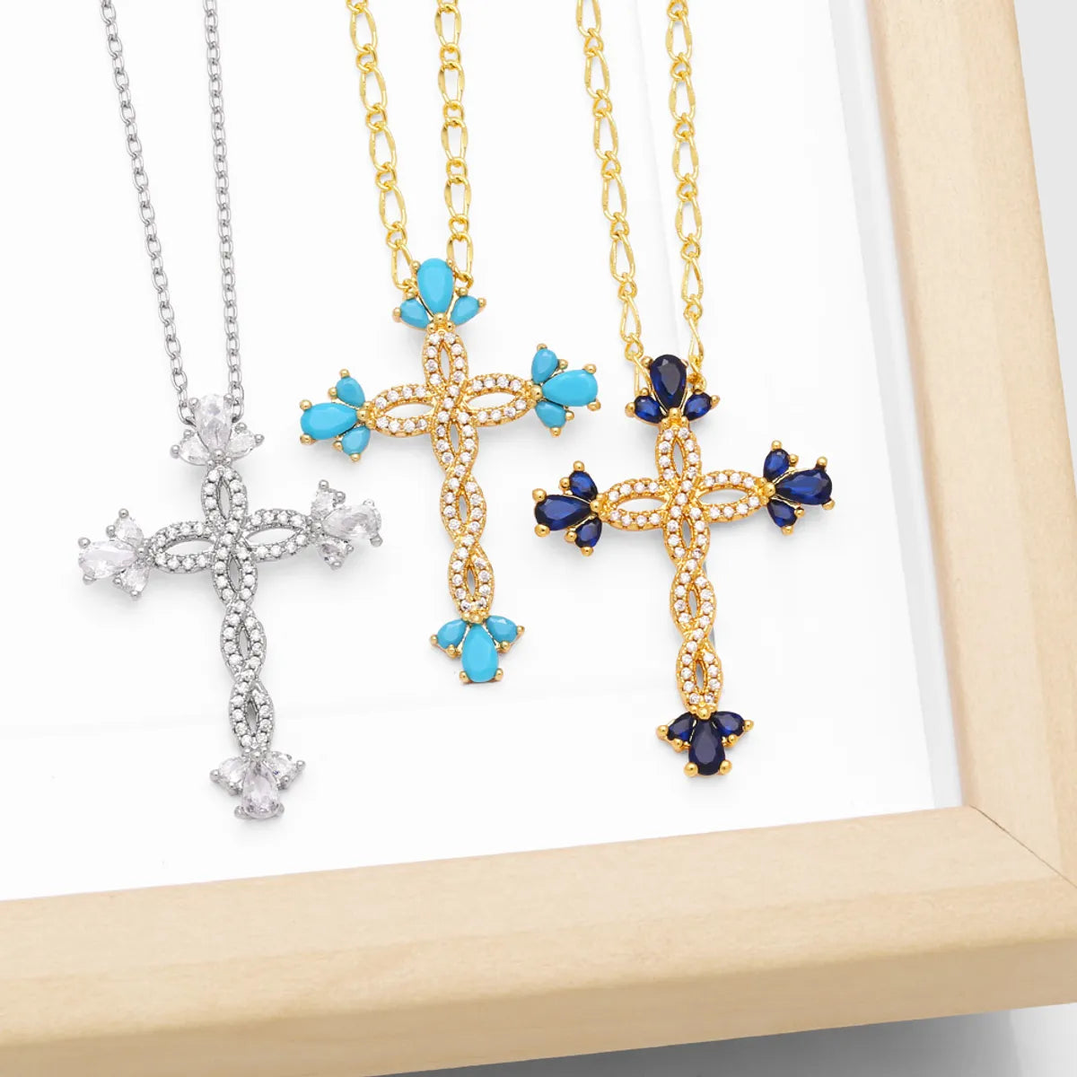 Necklaces Use Rating-Simple Style Streetwear Cross Copper Plating Inlay Zircon 18k Gold Plated Pendant Necklace