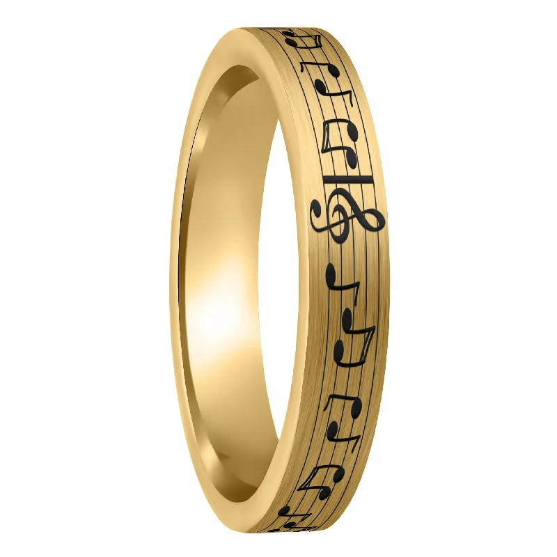 Rings With Fossil Accents-Custom Song Music Notes Brushed Gold Tungsten Women's Ring