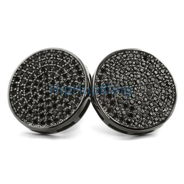 Earrings For Soft Cheeks-Jumbo Circle Black CZ Micro Pave Bling Bling Earrings