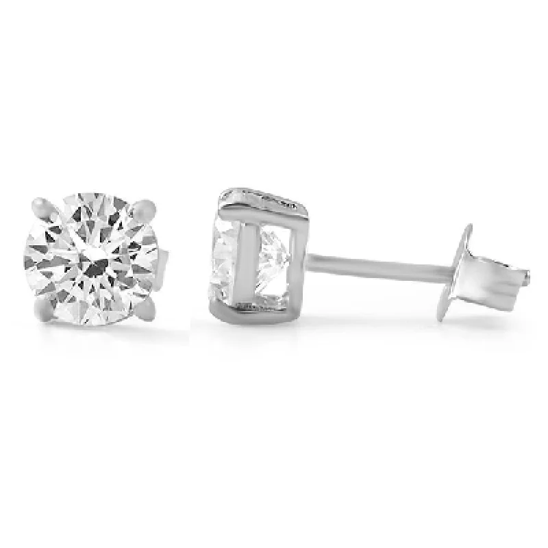 Earrings For Rust Shades-H&A Round Cut CZ Stud Earrings .925 Silver