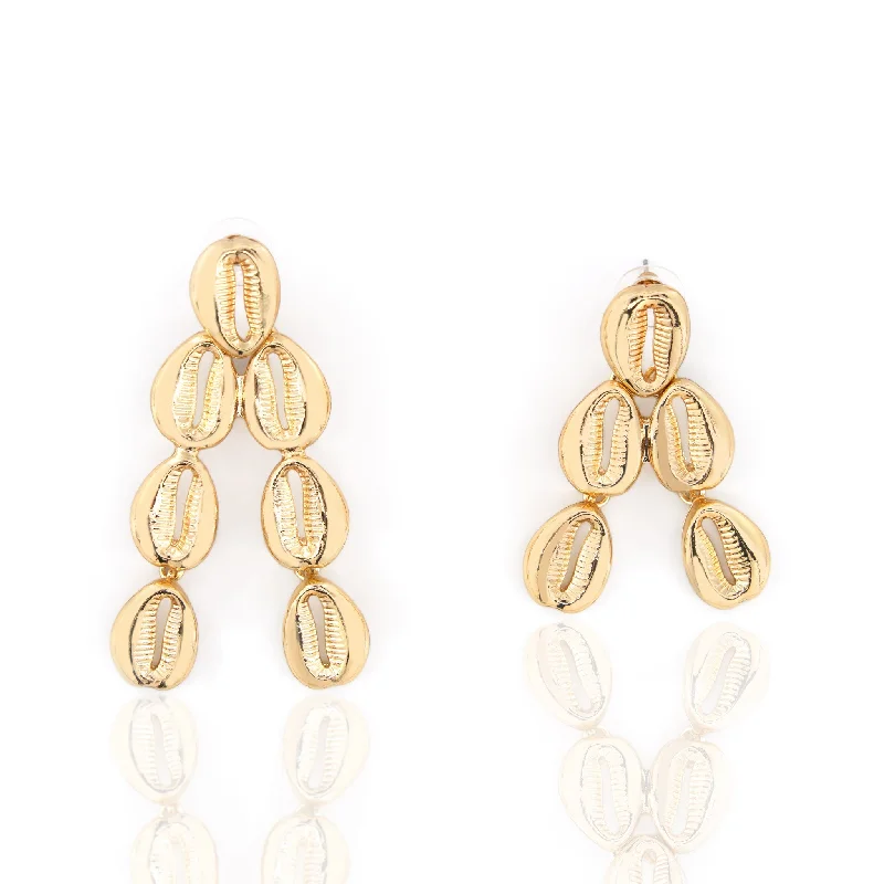 Earrings Cure Tips-Troy Cowry Irregular Dangles - Gold