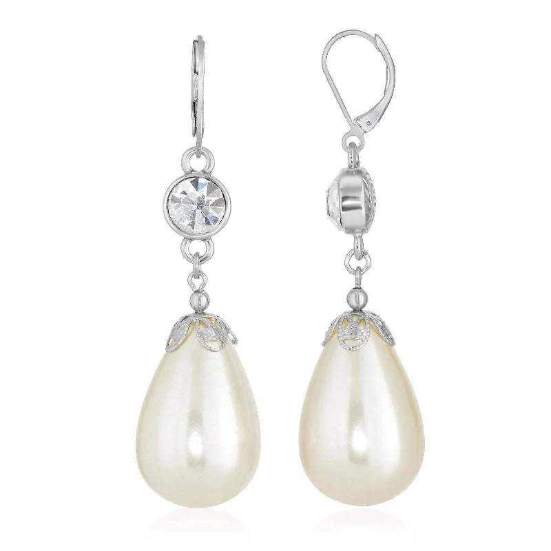 Earrings Beam Test-1928 Jewelry Large Teardrop Faux Pearl And Crystal Drop Earrings