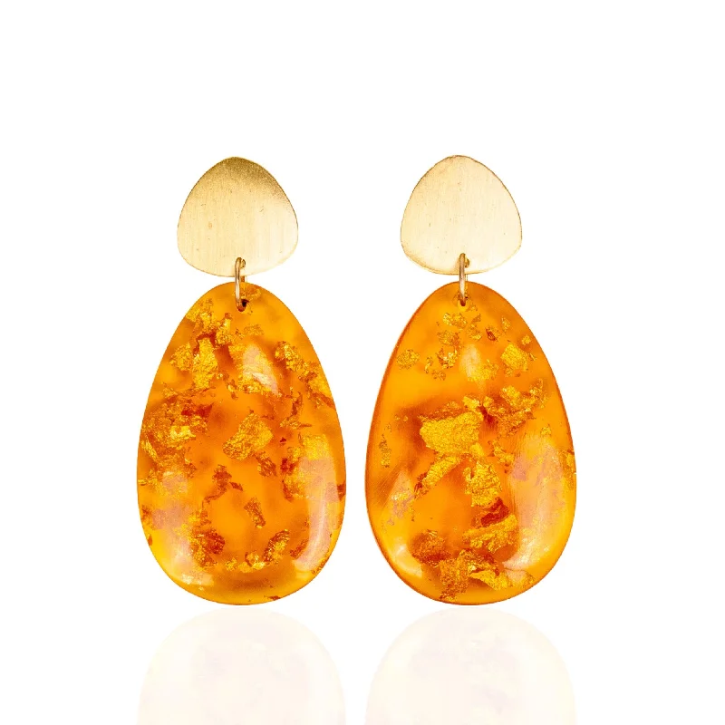 Huge Earrings For Show-Malika Dangles - Orange & Metallic Gold Fleck