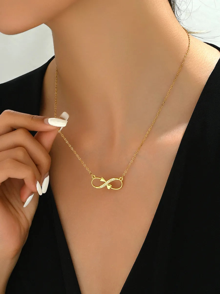 Necklaces For Stage Nights-201 Stainless Steel Copper 18K Gold Plated Simple Style Commute Inlay Infinity Arrow Zircon Pendant Necklace