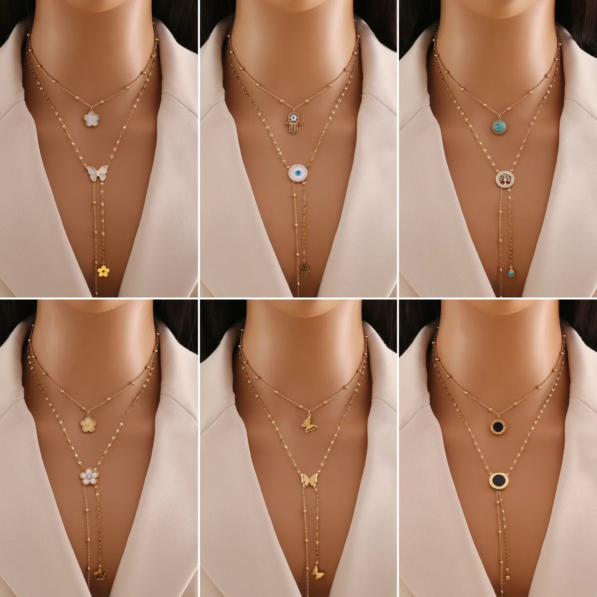 Necklaces Fit Chart-Wholesale Simple Style  Flower Butterfly Stainless Steel Plating 18K Gold Plated Pendant Necklace