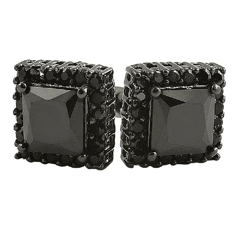 Earrings Cost Hints-Black Princess Bling Border CZ Micro Pave Earrings