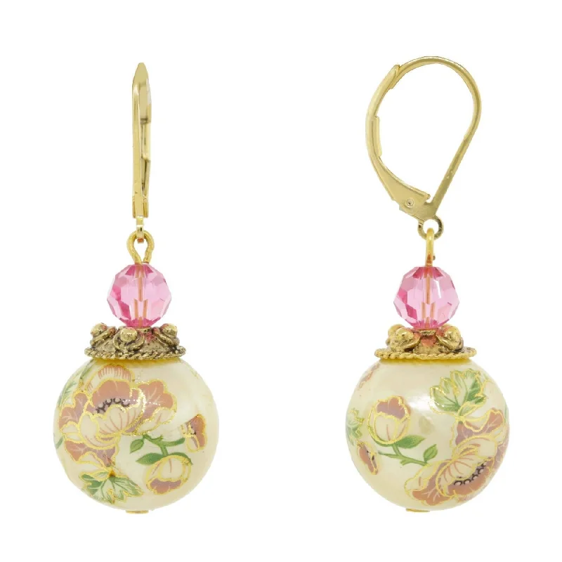 Clean Earrings For Charm-1928 Jewelry Flower Decal Faux Pearl With Pink Crystal Drop Earrings